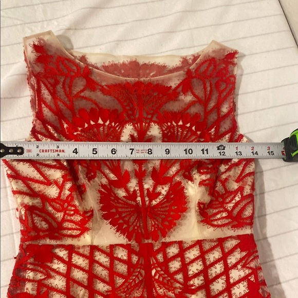 Anthropologie Bold Red Embroidered Dress Mesh Illusion Sleeveless Elegant Summer - Picture 9 of 11
